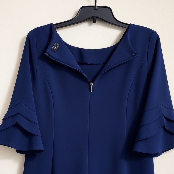 DKNY Navy Shift Dress Size 12 Scalloped Split Sleeves. Weddings Professional - Picture 5 of 5